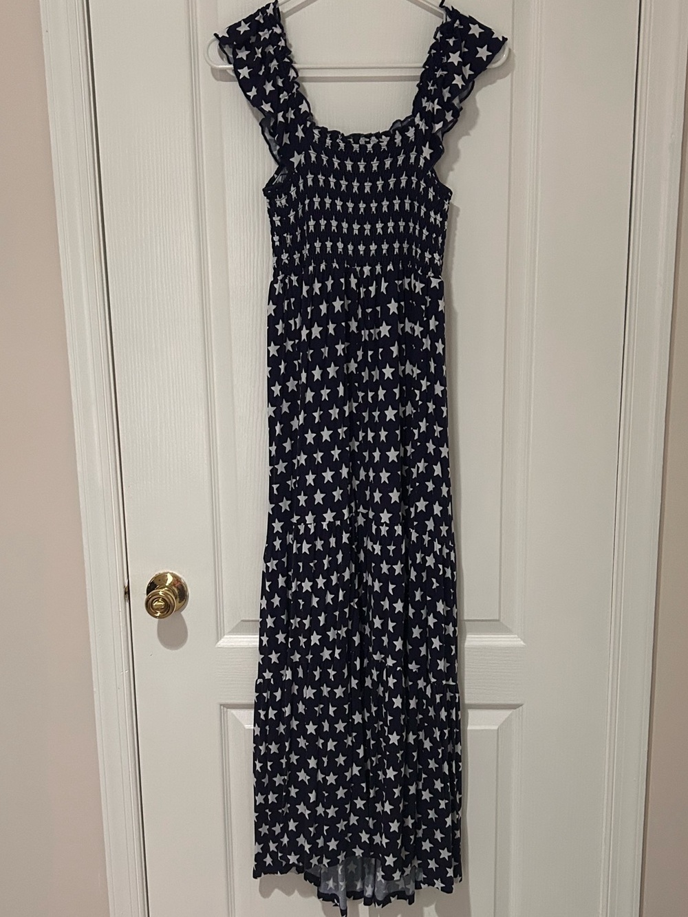 Navy Star-Print Maxi Dress with Ruffled Straps - Picture 6 of 6